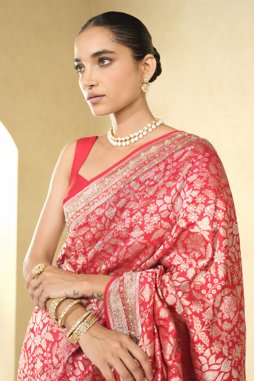 Bhaanavi Handwoven Benarasi Silk Saree, Red, image 7